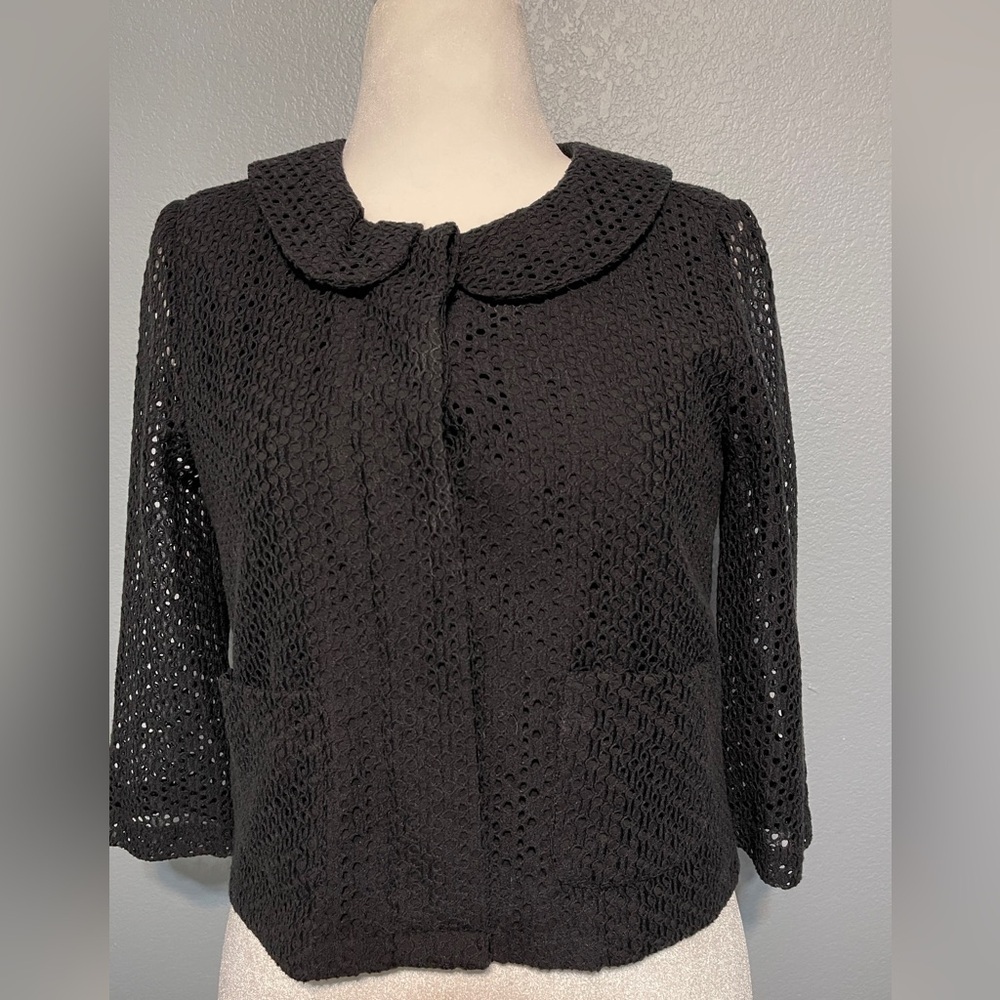 Cece Black Eyelet Lace Blazer Jacket Peter Pan Collar Gothic Academia Medium